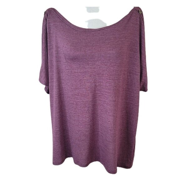 Retrology Tops - Retrology Mauve Boat Neck Button Shoulder Dolman Top Plus Size 3X